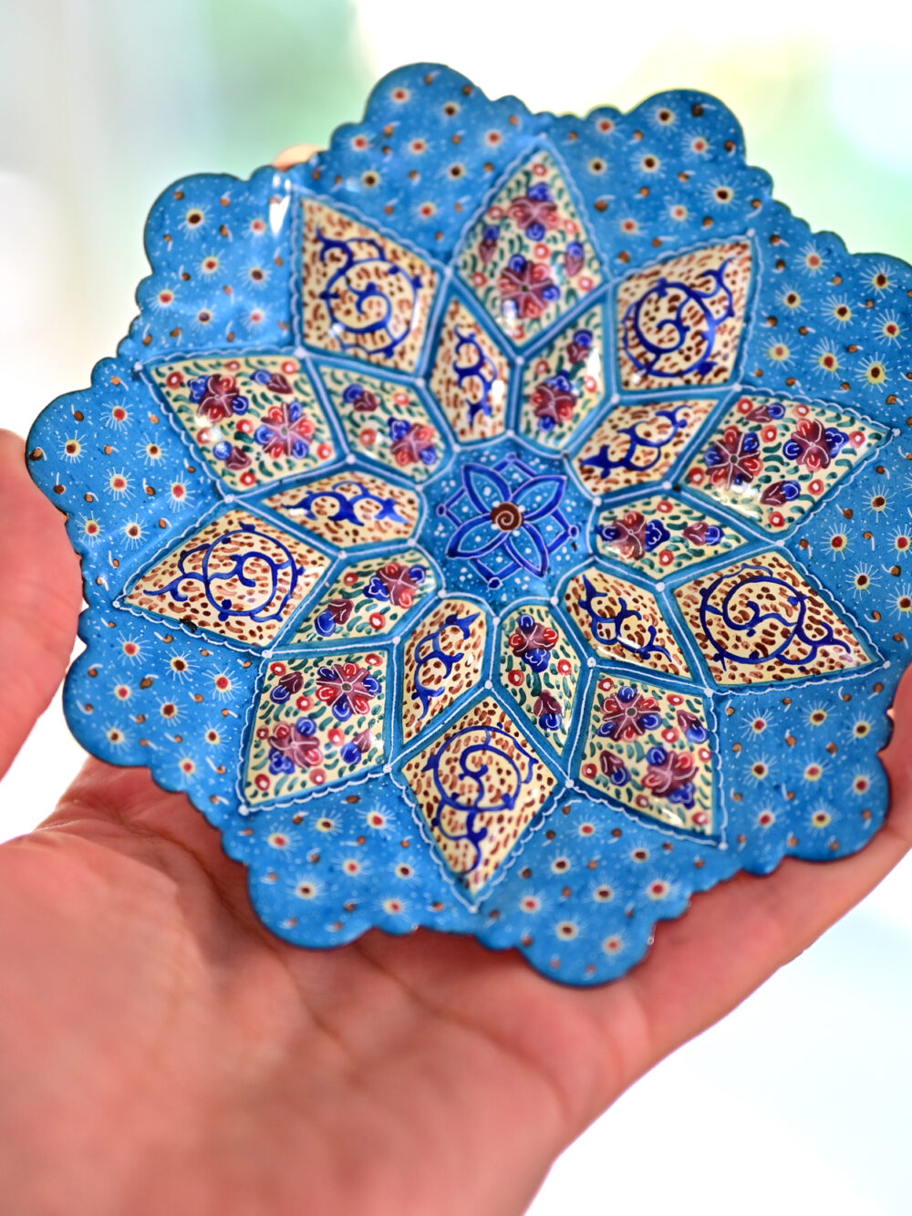 Set of 3 Light Blue Persian Enamel Copper Plates