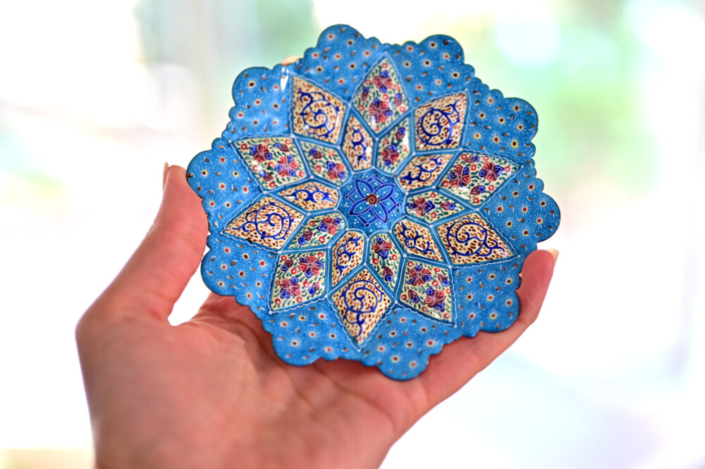Set of 3 Light Blue Persian Enamel Copper Plates