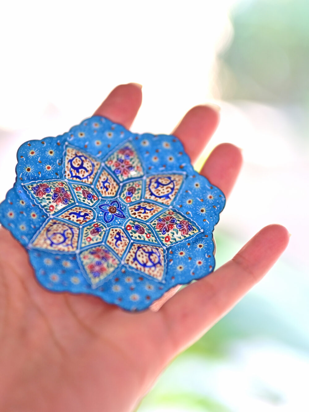 Set of 3 Light Blue Persian Enamel Copper Plates
