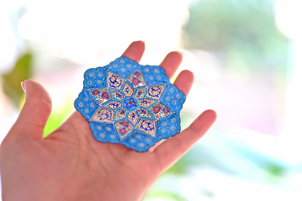 Set of 3 Light Blue Persian Enamel Copper Plates