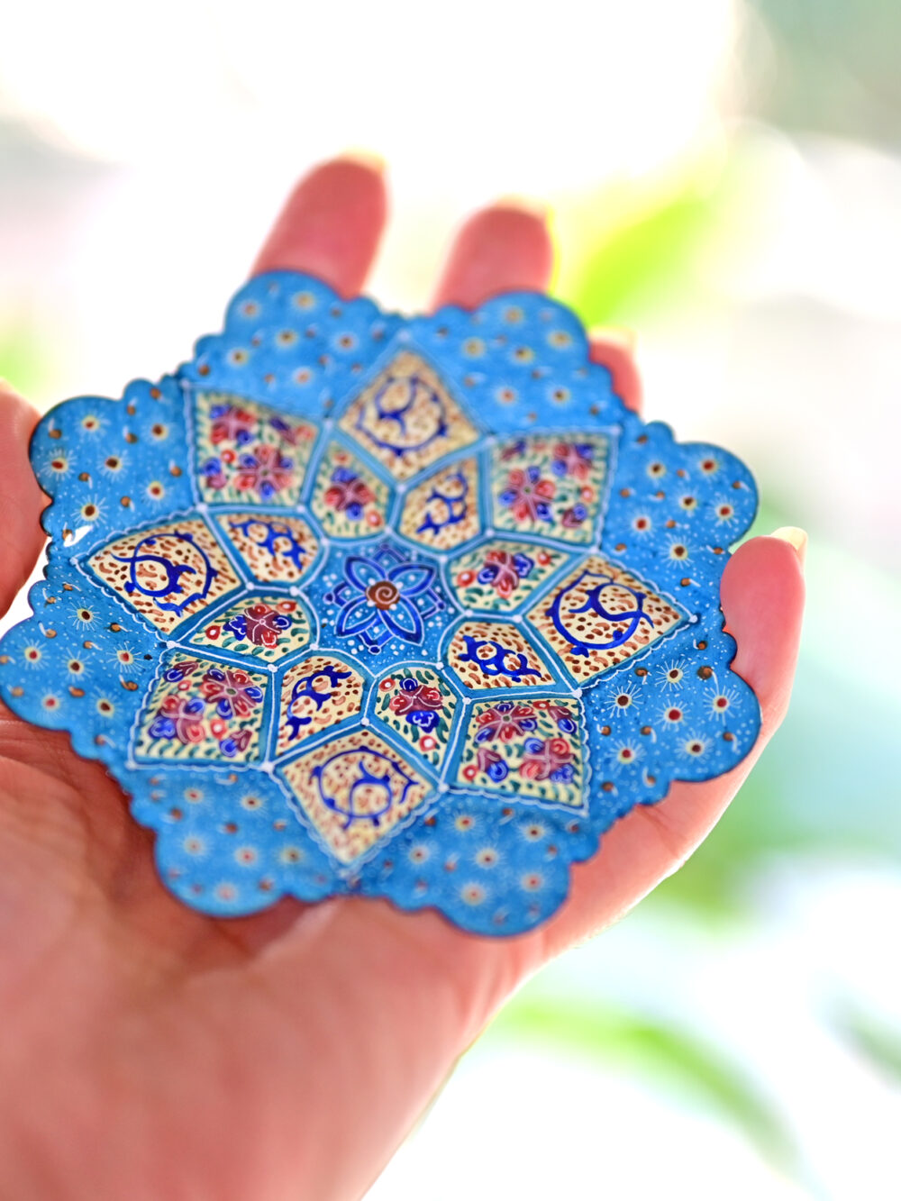 Set of 3 Light Blue Persian Enamel Copper Plates