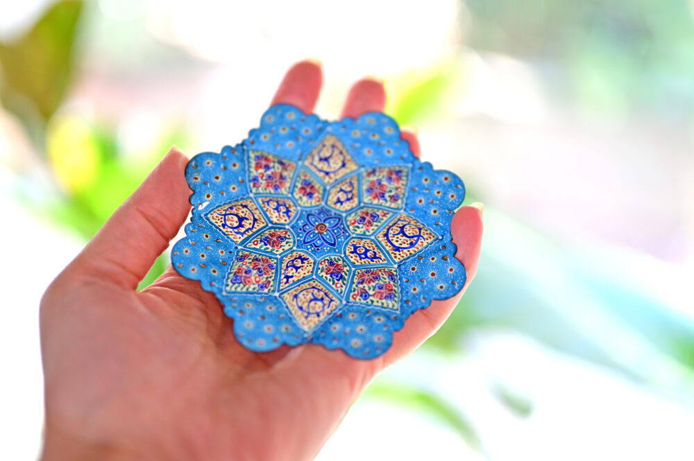 Set of 3 Light Blue Persian Enamel Copper Plates