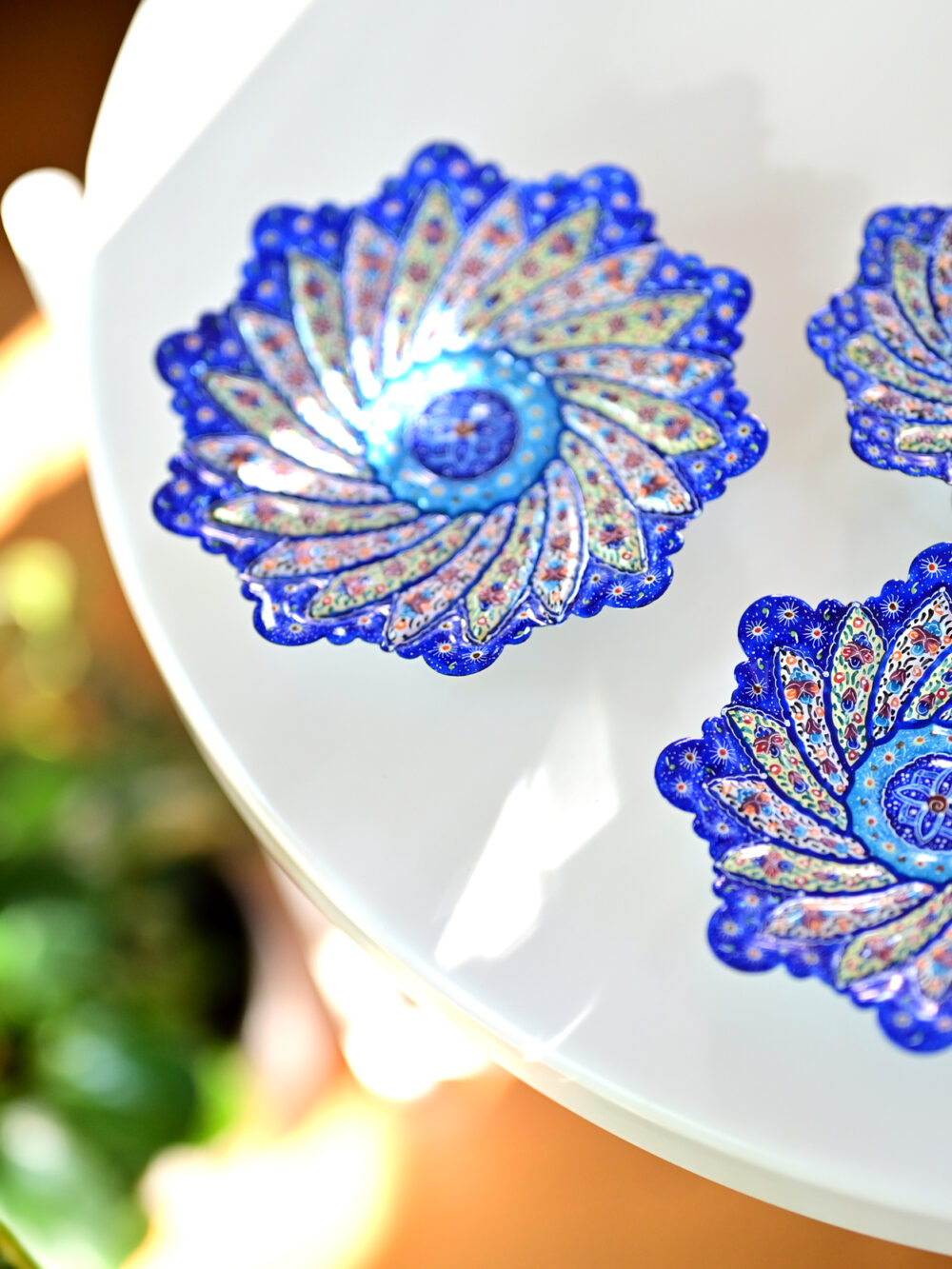 Persian Minakari Floral Copper Plates - Handcrafted Decorative Set
