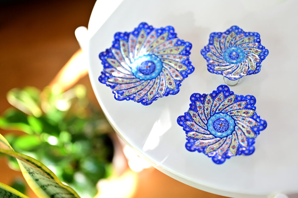 Persian Minakari Floral Copper Plates - Handcrafted Decorative Set