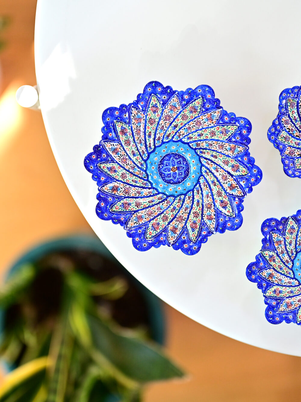 Persian Minakari Floral Copper Plates - Handcrafted Decorative Set