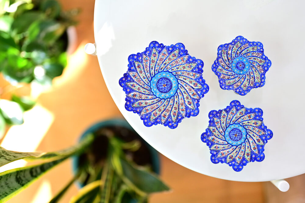 Persian Minakari Floral Copper Plates - Handcrafted Decorative Set