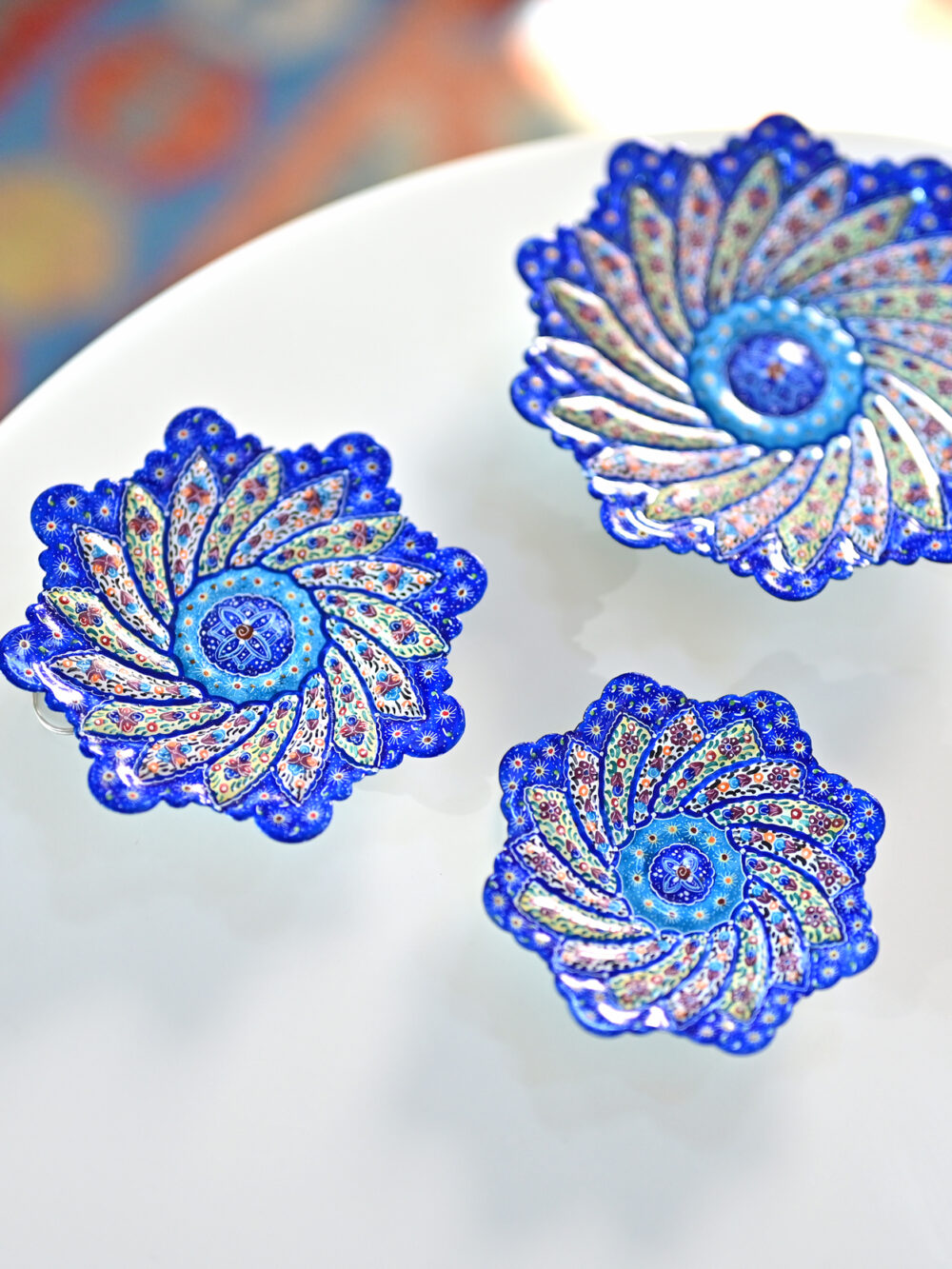 Persian Minakari Floral Copper Plates - Handcrafted Decorative Set