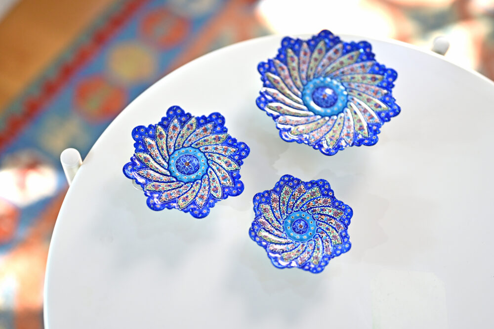 Persian Minakari Floral Copper Plates - Handcrafted Decorative Set