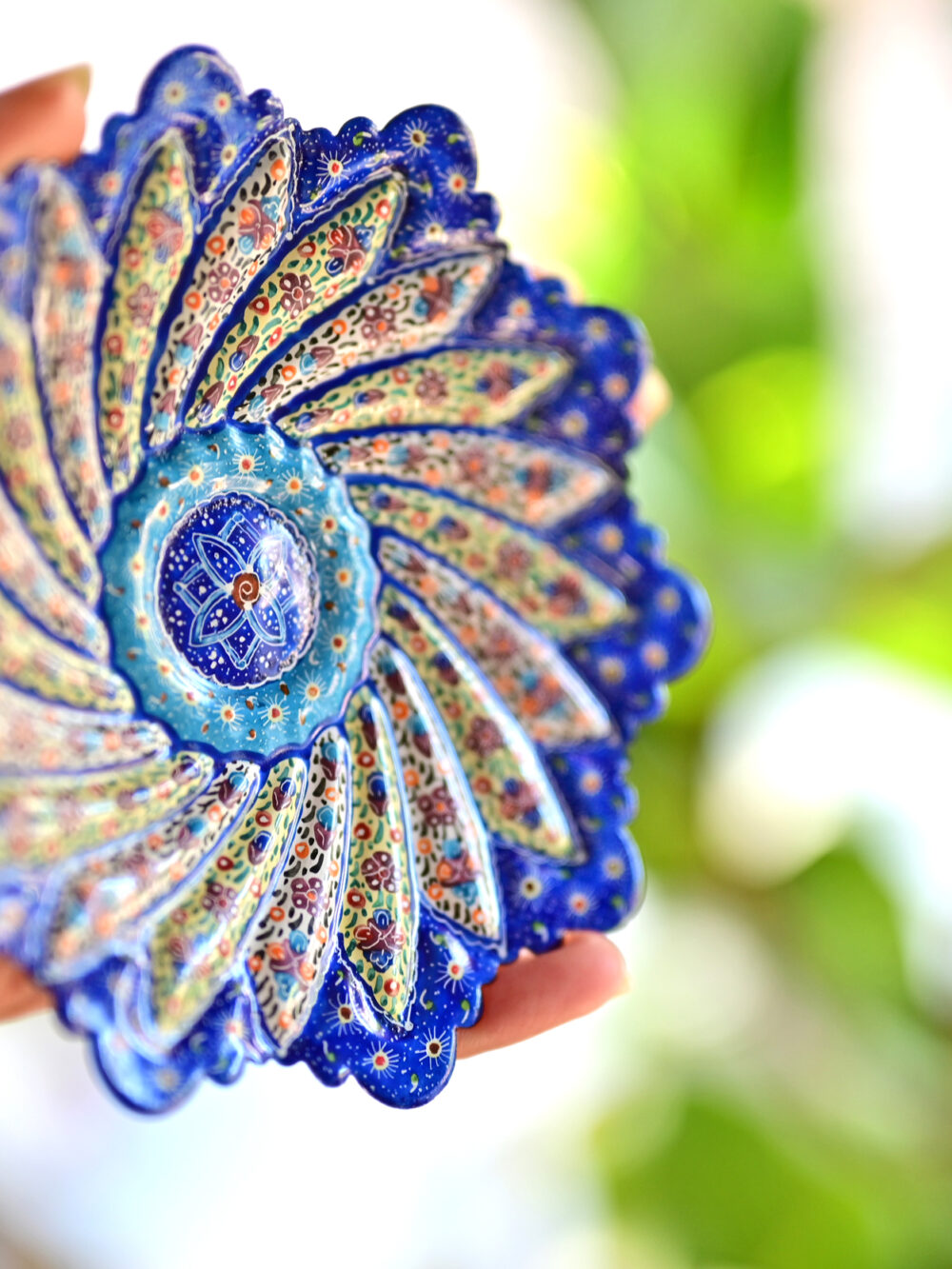 Persian Minakari Floral Copper Plates - Handcrafted Decorative Set