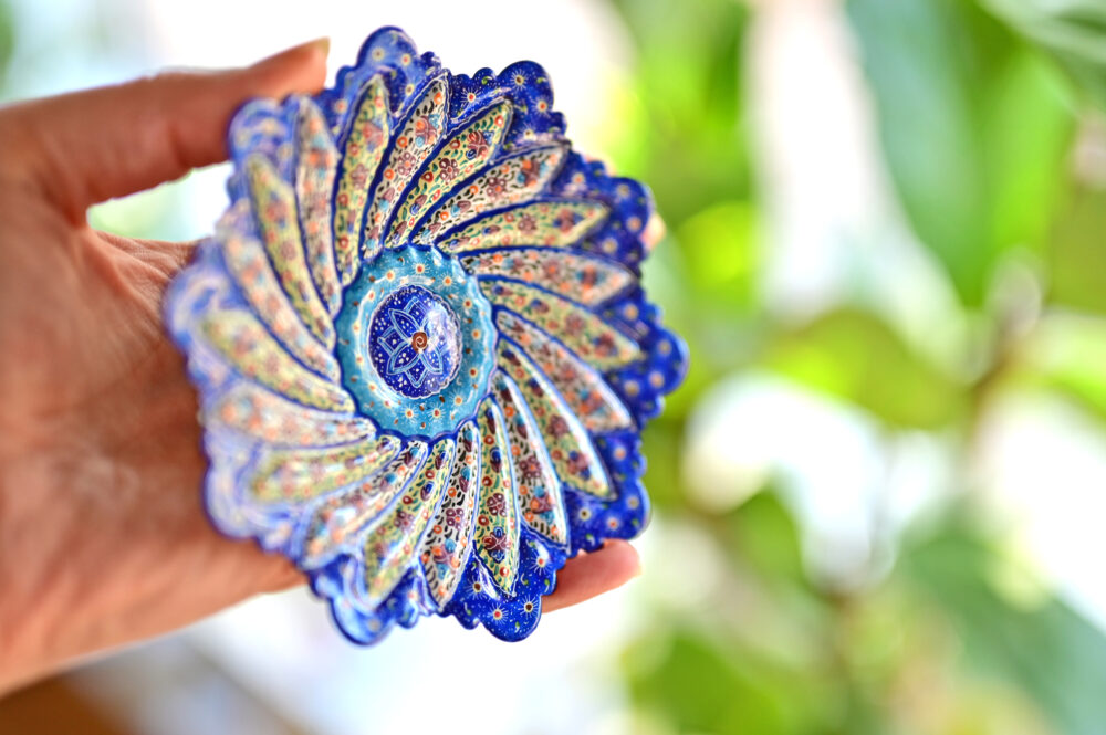 Persian Minakari Floral Copper Plates - Handcrafted Decorative Set