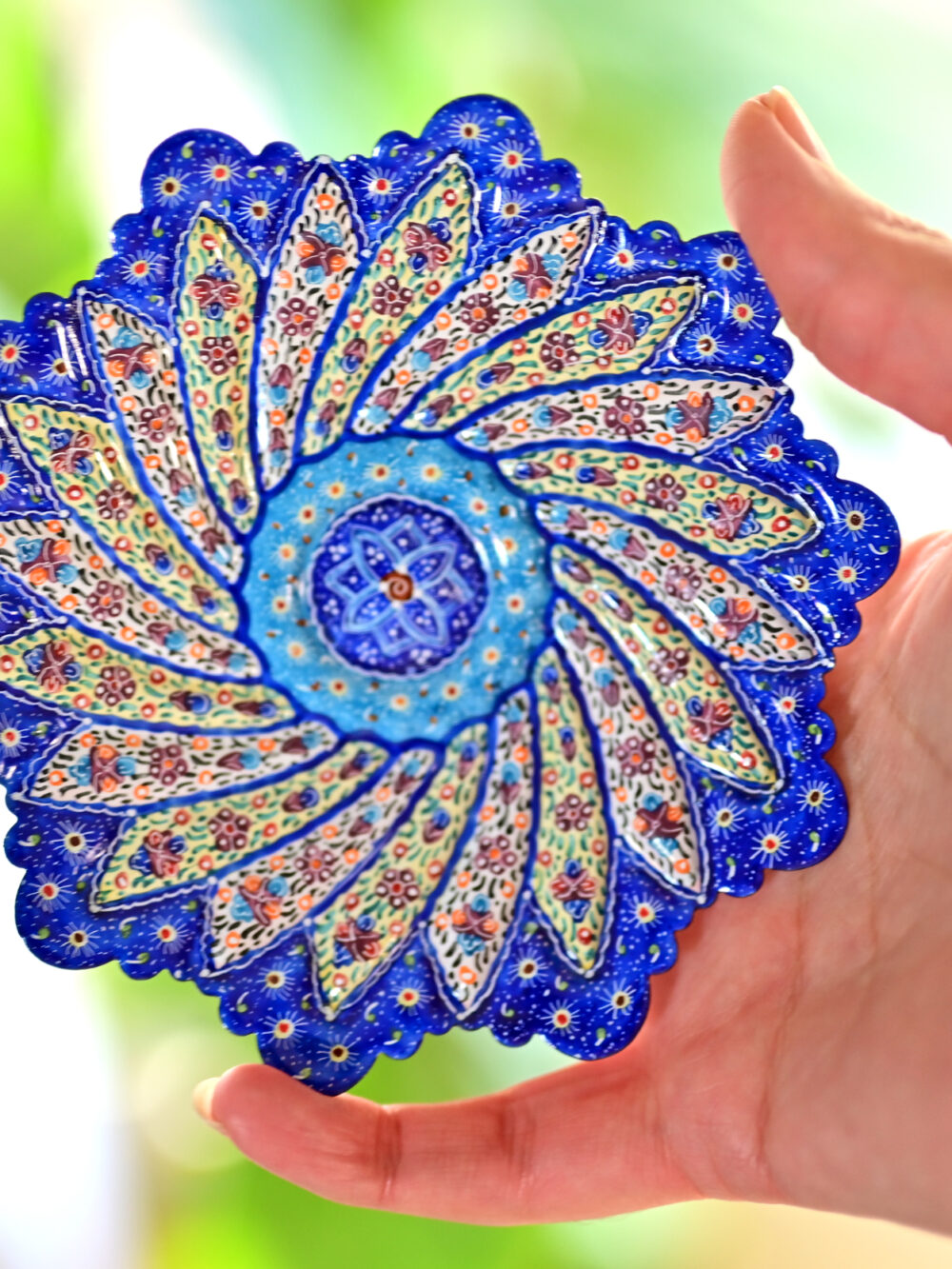 Persian Minakari Floral Copper Plates - Handcrafted Decorative Set