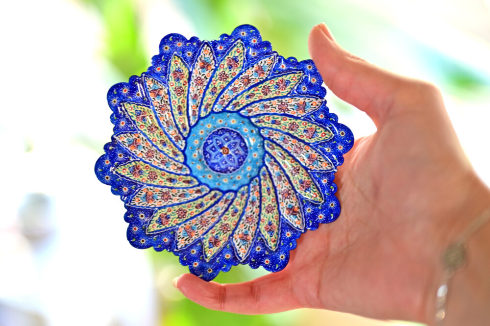 Persian Minakari Floral Copper Plates - Handcrafted Decorative Set