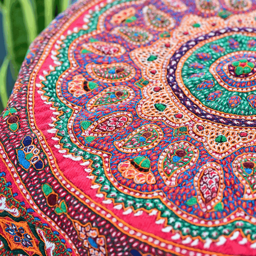 Pateh hand-embroidered wool tablecloth 100x100 cm with satin lining and decorative trim — Persian embroidered table cove