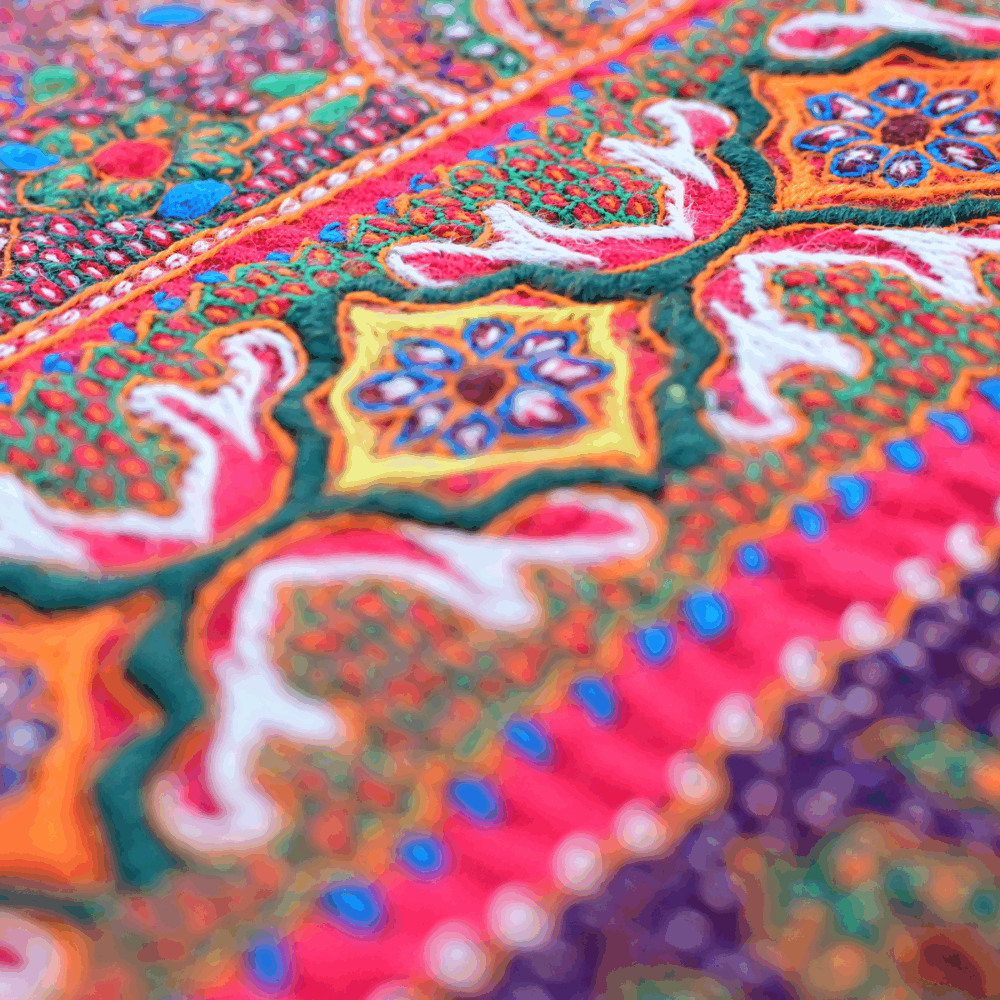 Pateh hand-embroidered wool tablecloth 100x100 cm with satin lining and decorative trim — Persian embroidered table cove
