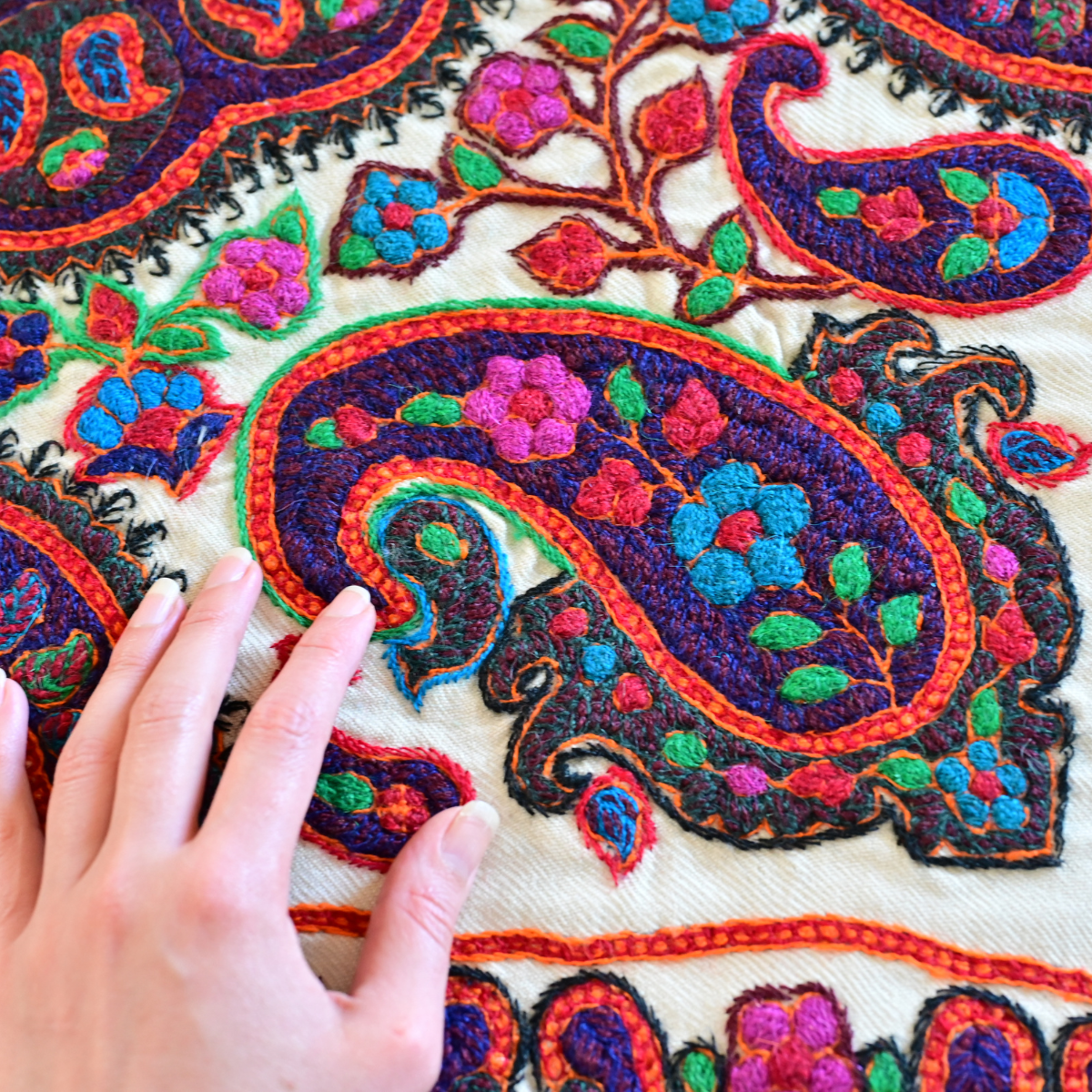 Hand-Embroidered Pateh (پته دوزی) Tablecloth 89×89 cm