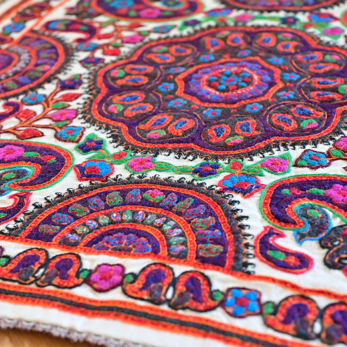 Hand-Embroidered Pateh (پته دوزی) Tablecloth 89×89 cm