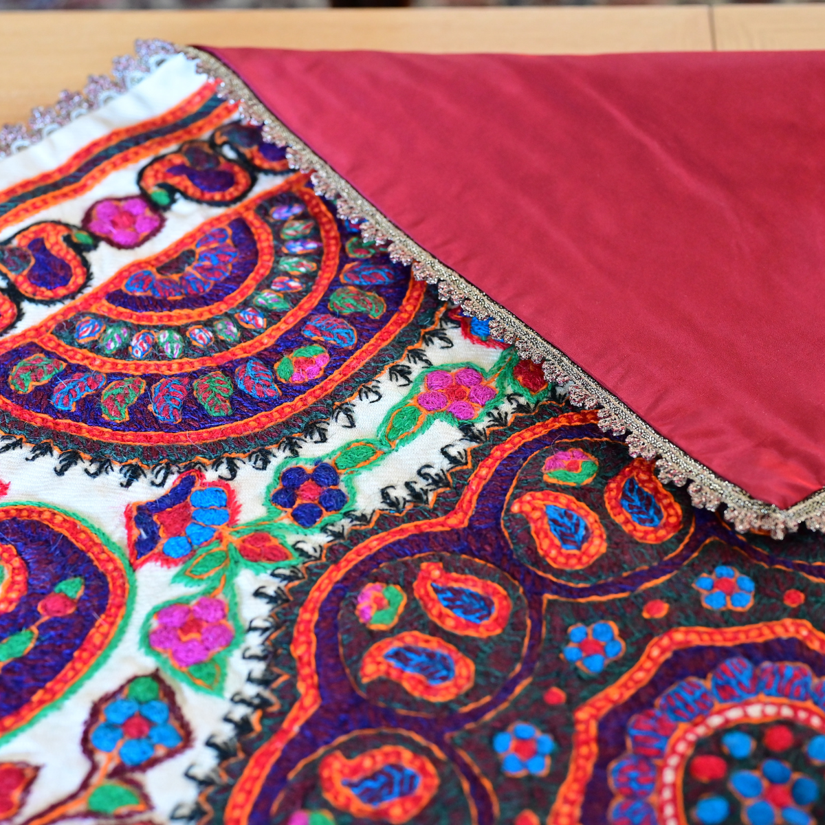 Hand-Embroidered Pateh (پته دوزی) Tablecloth 89×89 cm