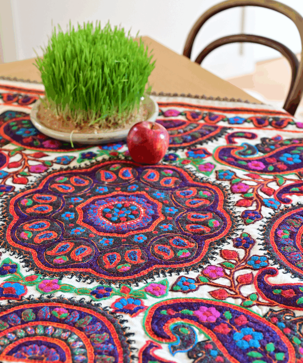 Hand-Embroidered Pateh (پته دوزی) Tablecloth 89×89 cm