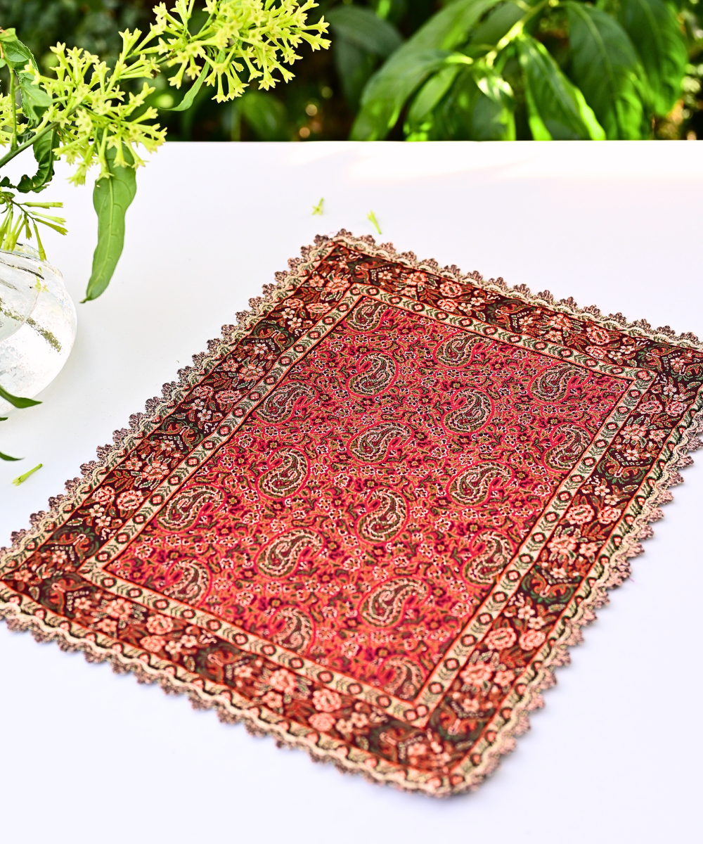 Luxury Termeh Table Topper – Gold Thread Woven Décor | 39x31 cm