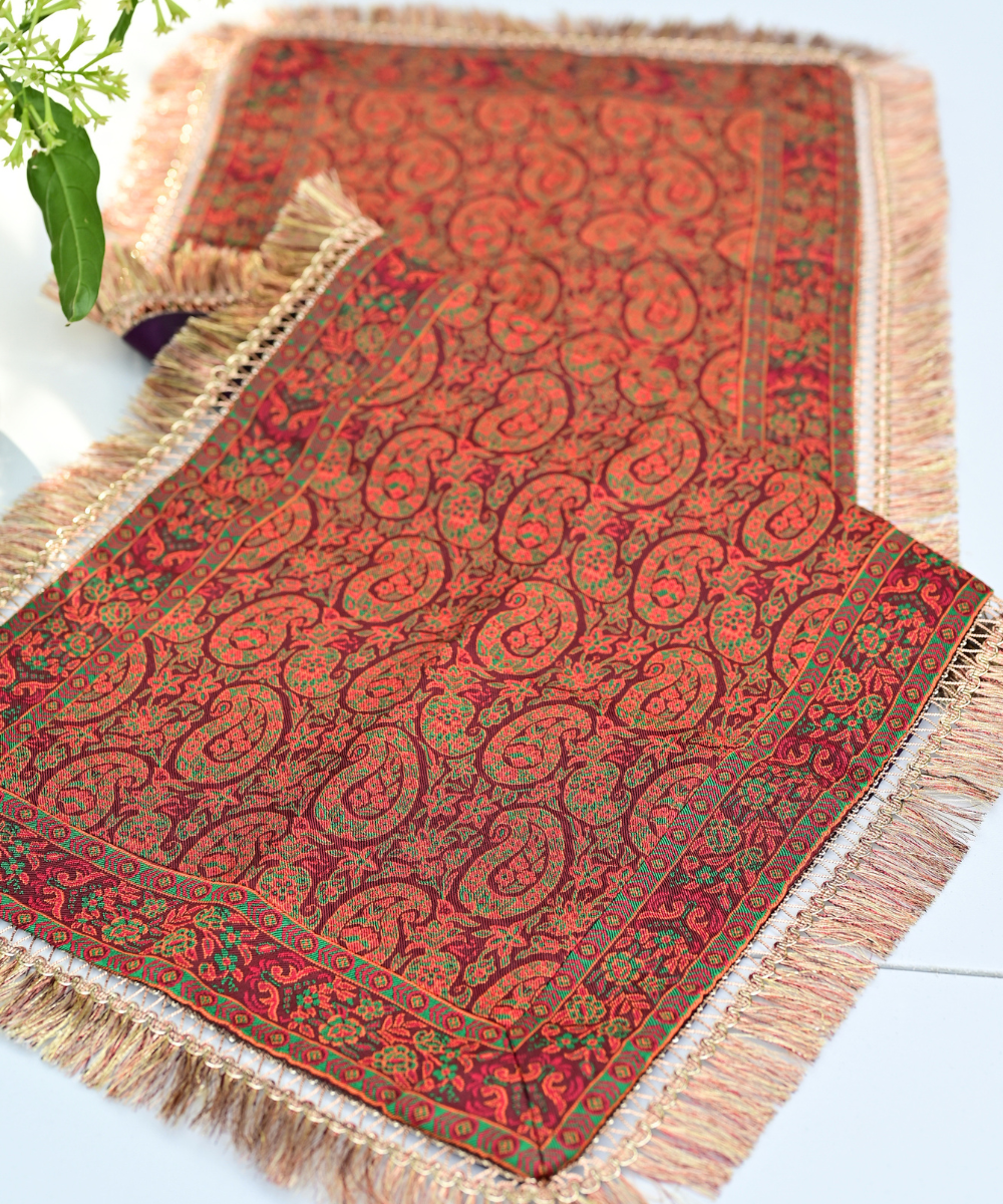 Luxury Persian Termeh Table Runner with Decorative Fringe Trim | 97x42.5 cm