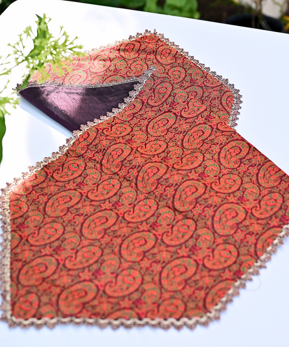 Luxury Persian Termeh Table Runner with Satin Backing & Decorative Trim | 100x39 cm